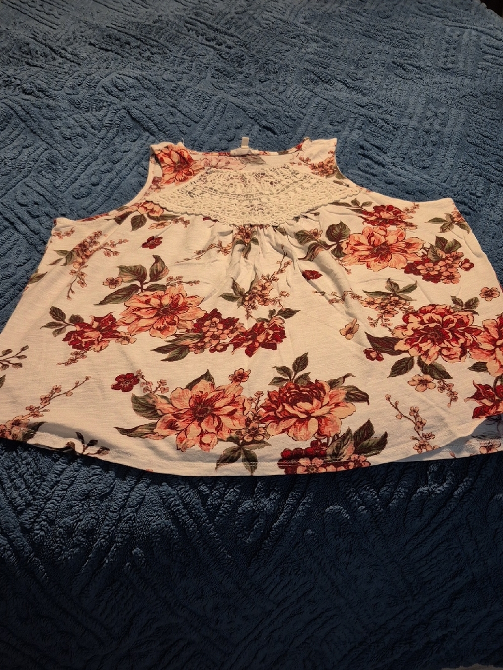 Maurice's Floral Print Crochet Bib Tank Top Sz XL